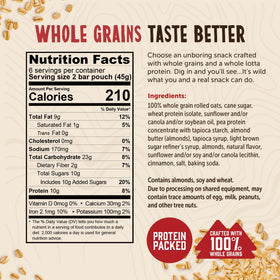 Opened pouch shows cookie butter granola texture in Kodiak Cakes bar