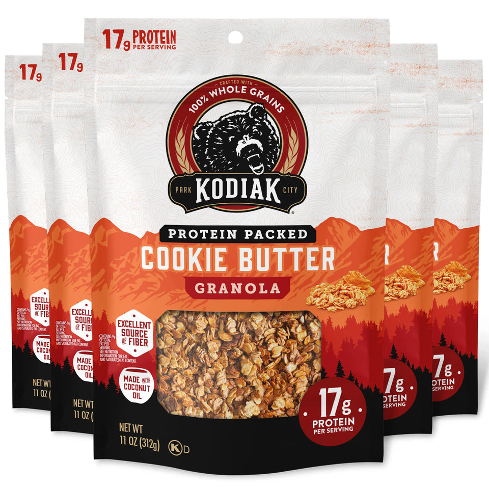 Kodiak Cakes Cookie Butter Granola pouch for on-the-go energy and protein.