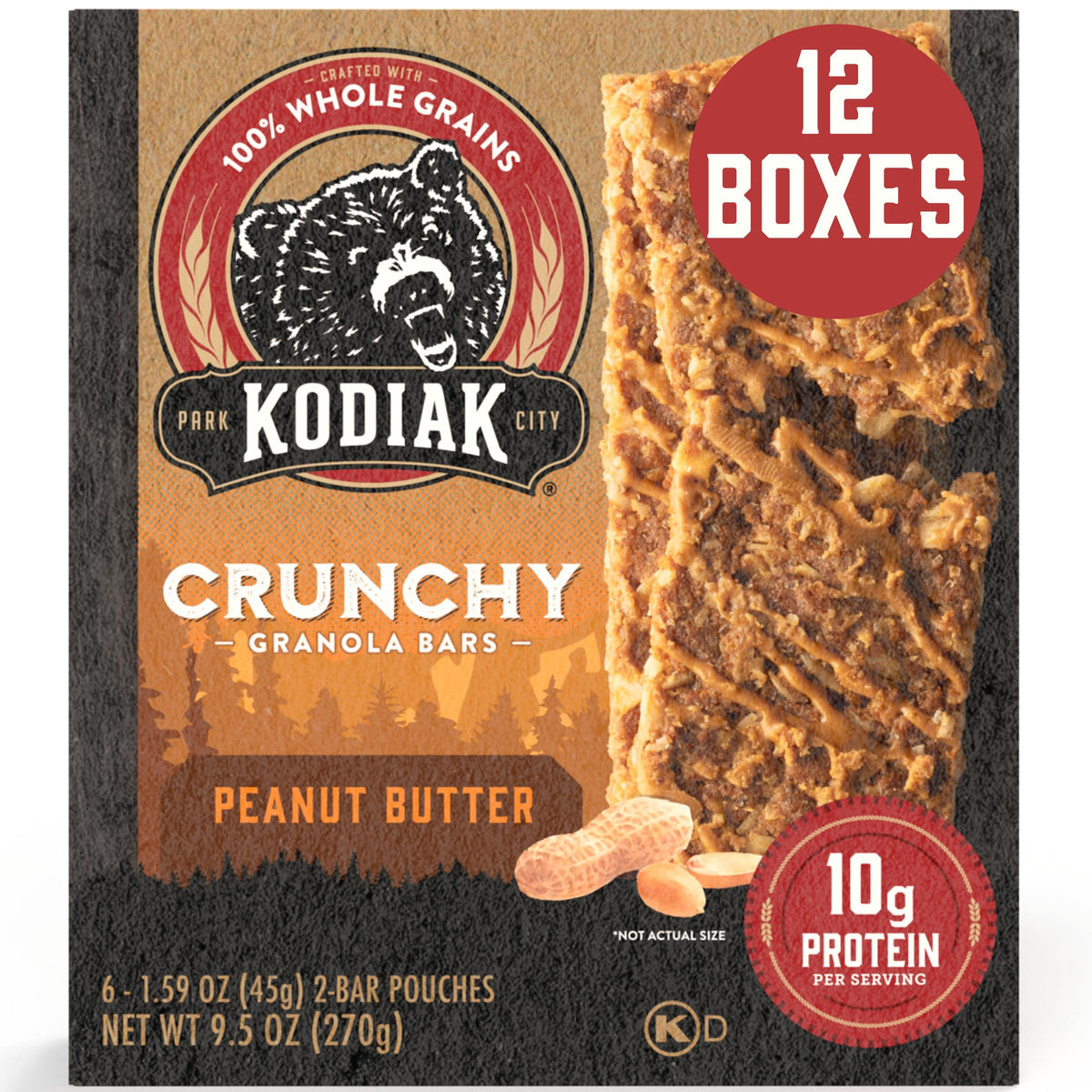 Kodiak Cakes Crunchy Peanut Butter Granola Bars pack for on-the-go snacking.