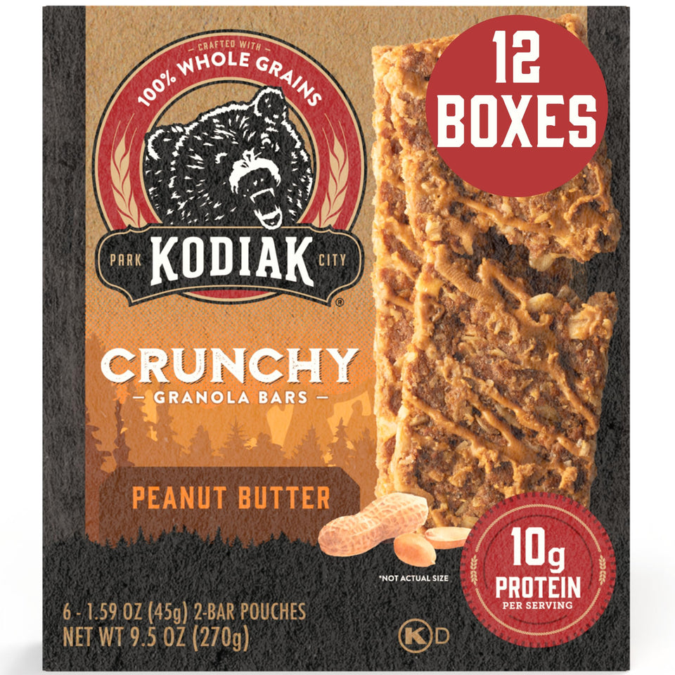Kodiak Cakes Crunchy Peanut Butter Granola Bars pack for on-the-go snacking.