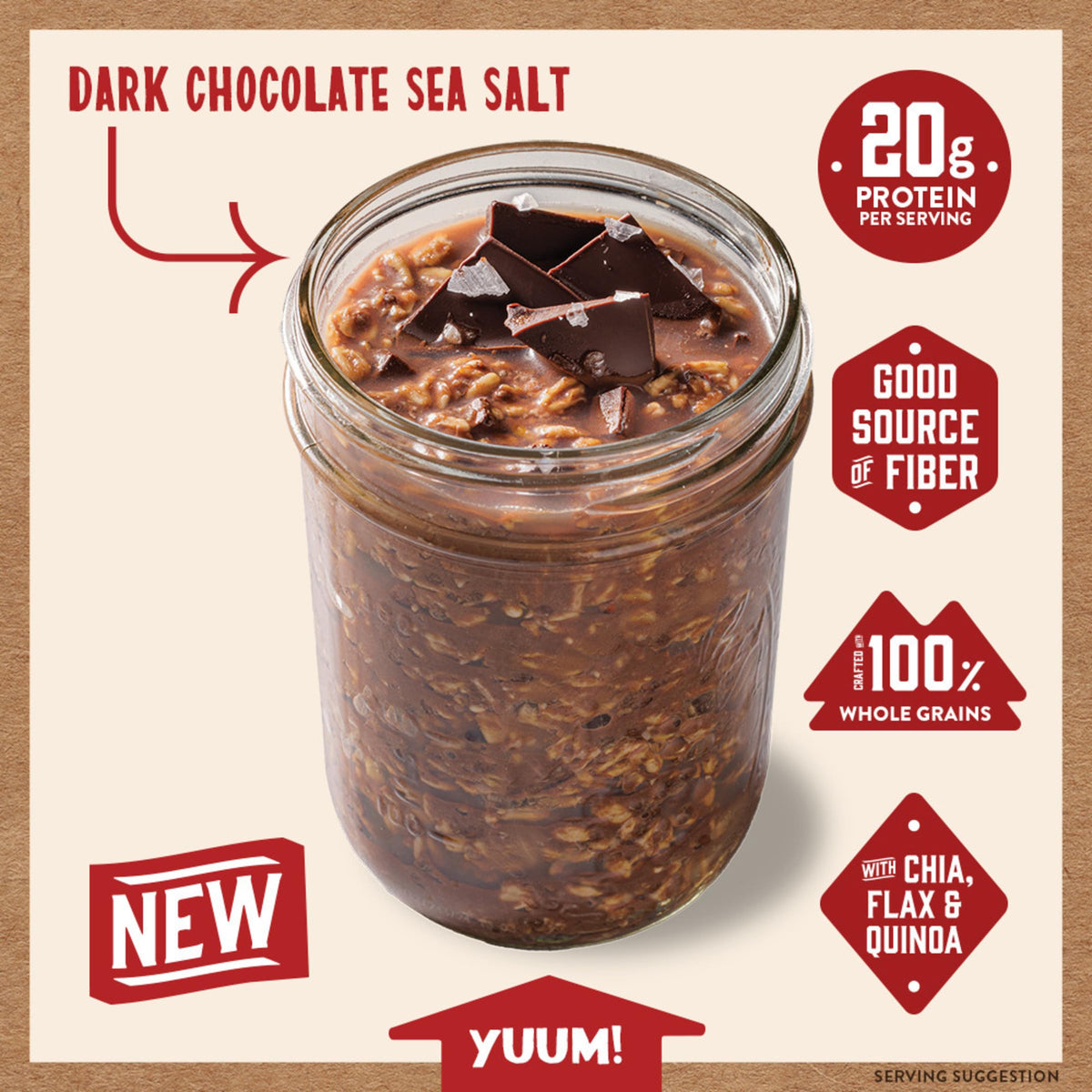 Kodiak Cakes Dark Chocolate Sea Salt whole grains for a hearty start.