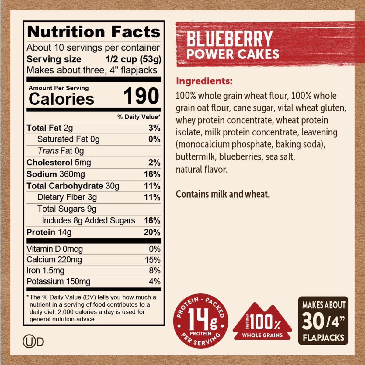 Kodiak Cakes box with measuring cup for quick, easy morning preparation.