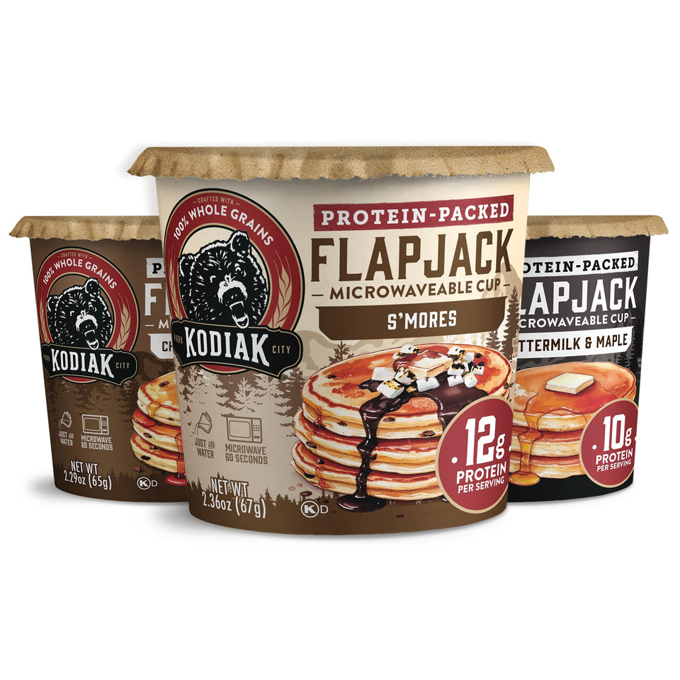 Kodiak Cakes flapjack cups in buttermilk flavor, quick protein breakfast option.