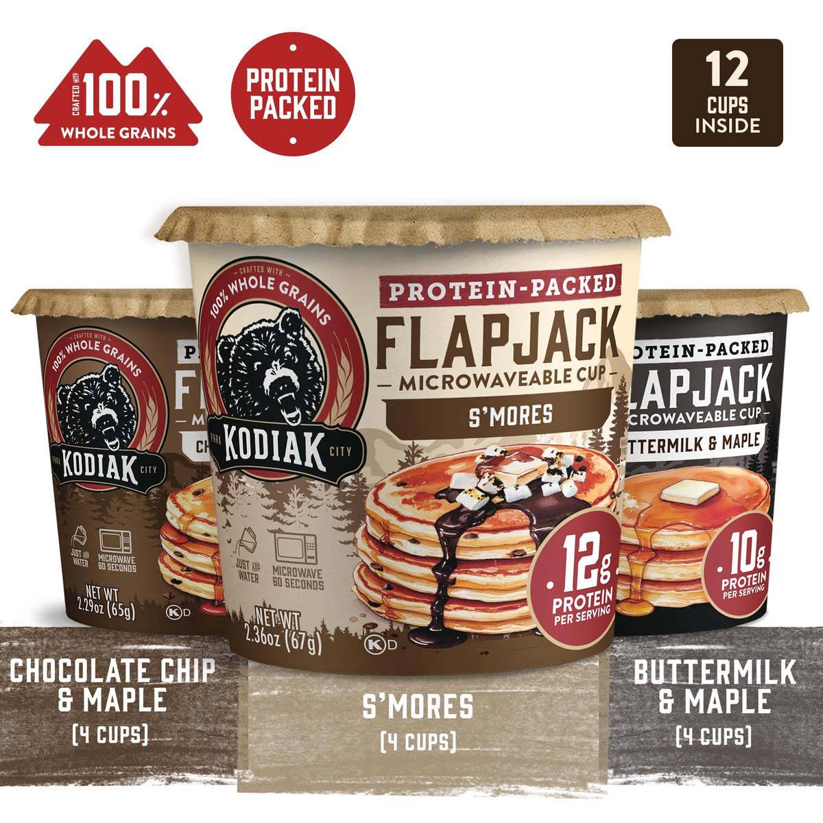 Kodiak Cakes flapjack cups with chocolate chips, ideal for on-the-go snacking.