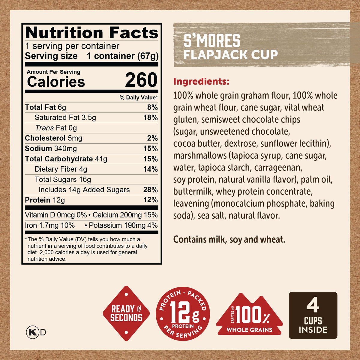 Kodiak Cakes nutrition info per cup highlighting protein and whole grains.