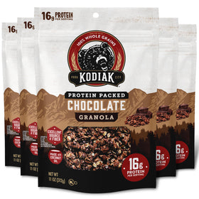 Kodiak Cakes Granola Chocolate pack front, five resealable pouches for convenient on-the-go breakfasts.
