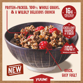 Kodiak Cakes Granola Chocolate texture close-up highlights hearty grains.