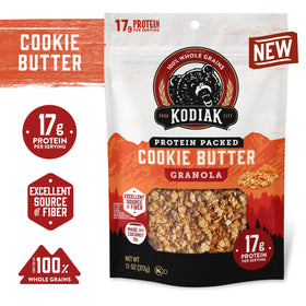Kodiak Cakes granola close-up highlights protein-ready serving in a 5-pack.