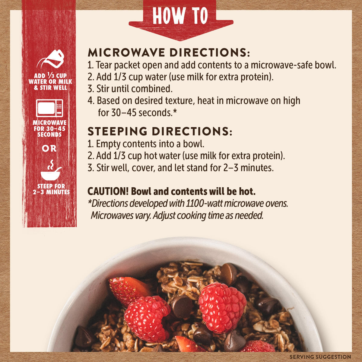 Kodiak Cakes instant oatmeal label shows 100% whole grains and wholesome ingredients