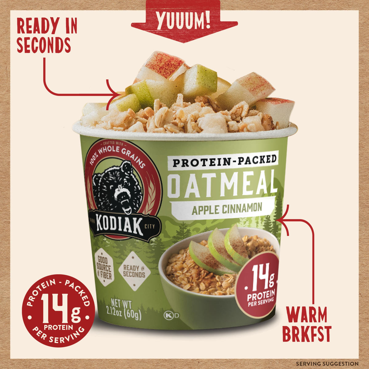 Kodiak Cakes Apple Cinnamon Oatmeal Cup ready-to-eat—fast breakfast anywhere.