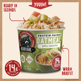 Kodiak Cakes Apple Cinnamon Oatmeal Cup ready-to-eat—fast breakfast anywhere.