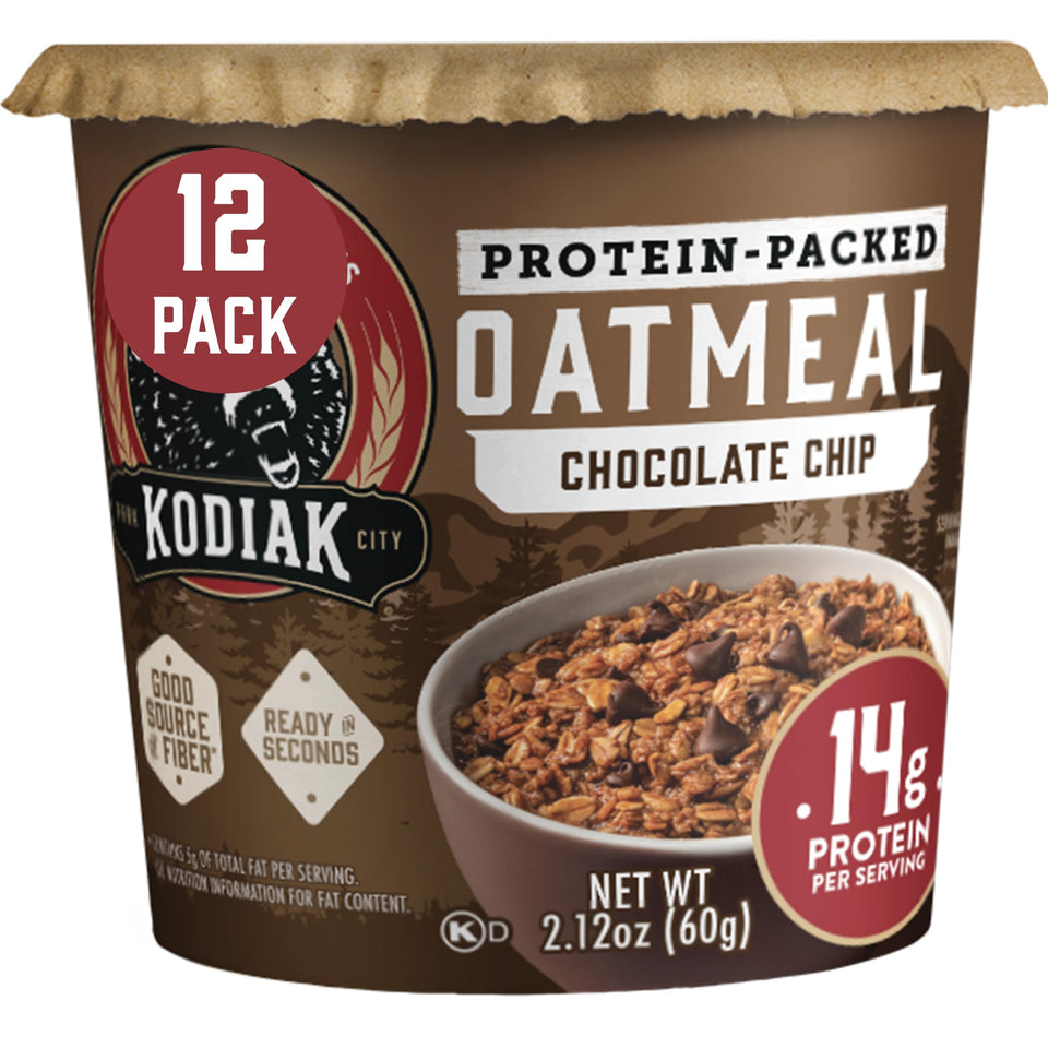Kodiak Cakes instant protein chocolate chip oatmeal in a cup 12-pack, convenient breakfast option