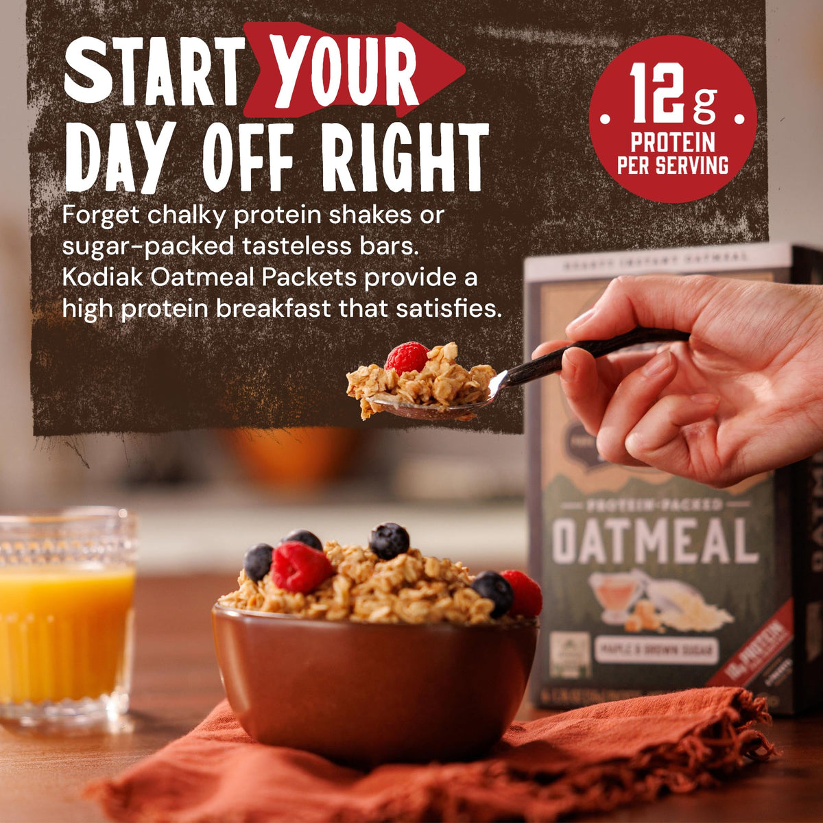 Kodiak Cakes Maple Brown Sugar Oatmeal packets ideal for protein-rich breakfasts on the go