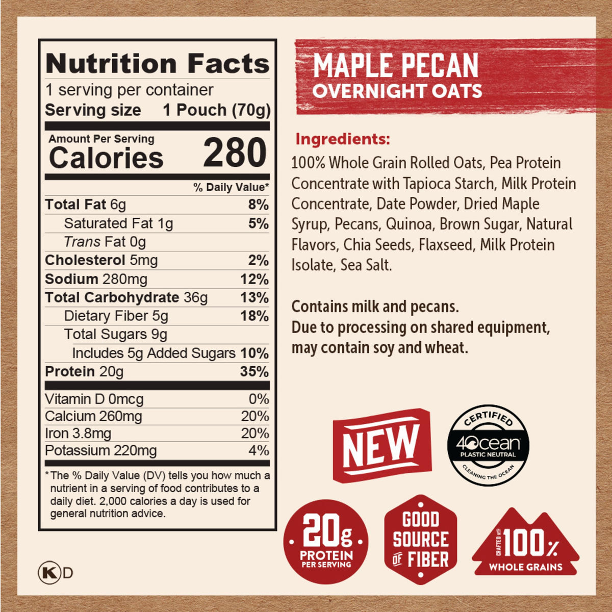 Served Kodiak Cakes Maple Pecan Overnight Oats in a bowl for a ready-to-eat breakfast.