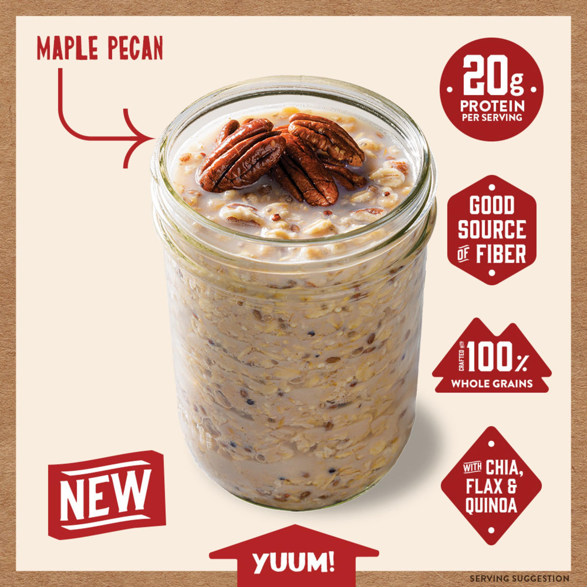 Kodiak Cakes Maple Pecan oats highlighting whole grains for lasting energy.
