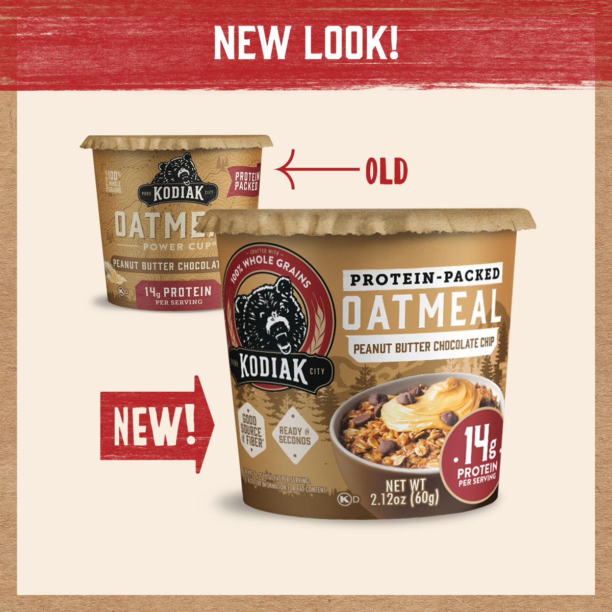 Kodiak Cakes microwave-ready oatmeal cups for a quick warm breakfast.