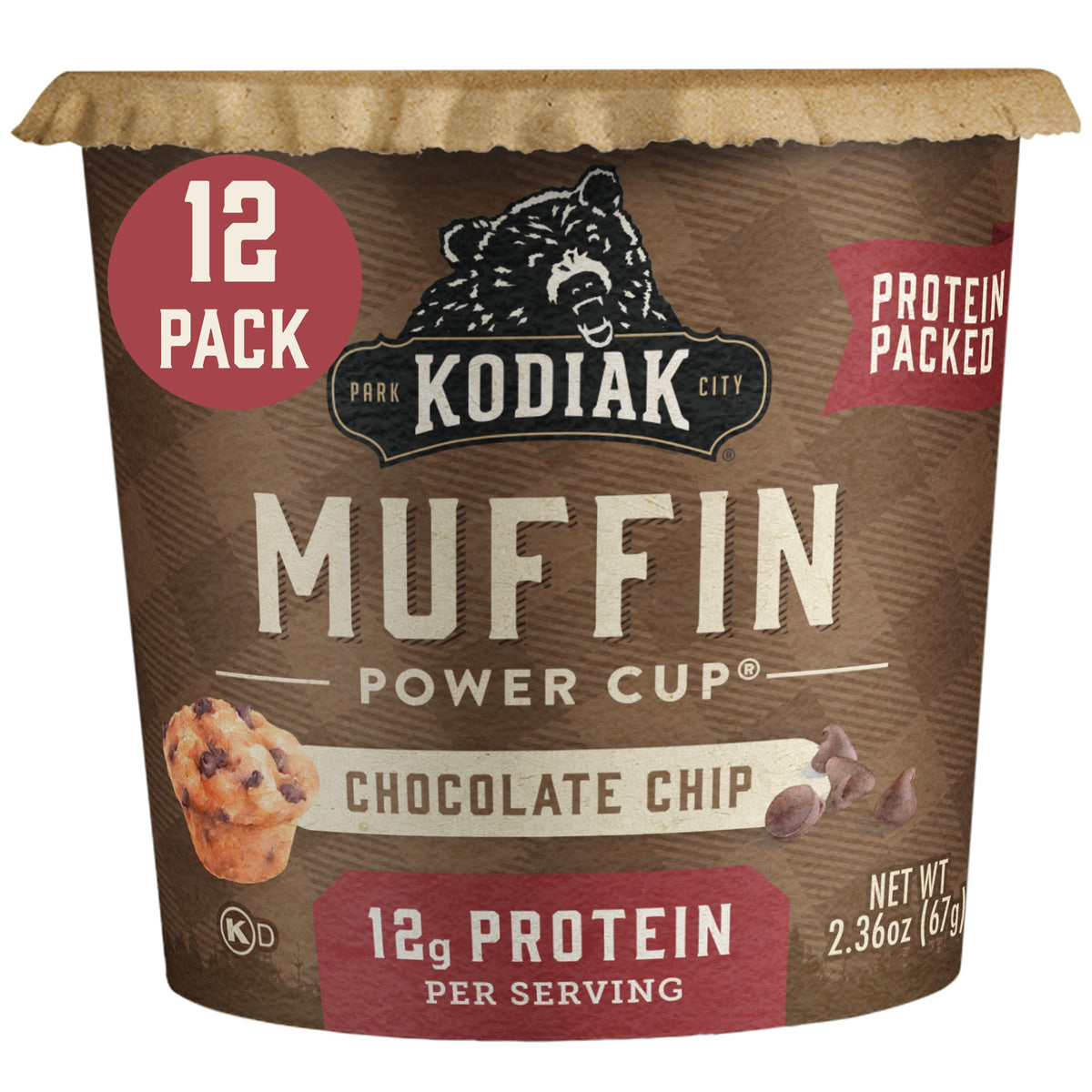 Kodiak Cakes Minute Muffins chocolate chip pack front, a protein-packed breakfast option