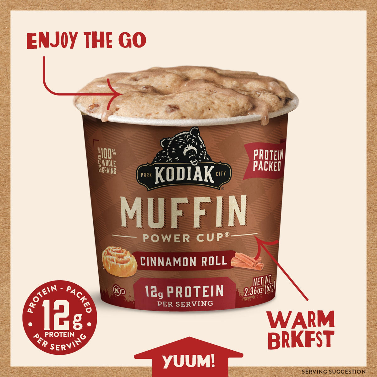 Kodiak Cakes Cinnamon Roll Minute Muffins prepared with water and microwave.