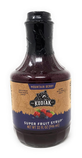 Kodiak Cakes Mountain Berry Syrup bottle for topping pancakes with berry flavor