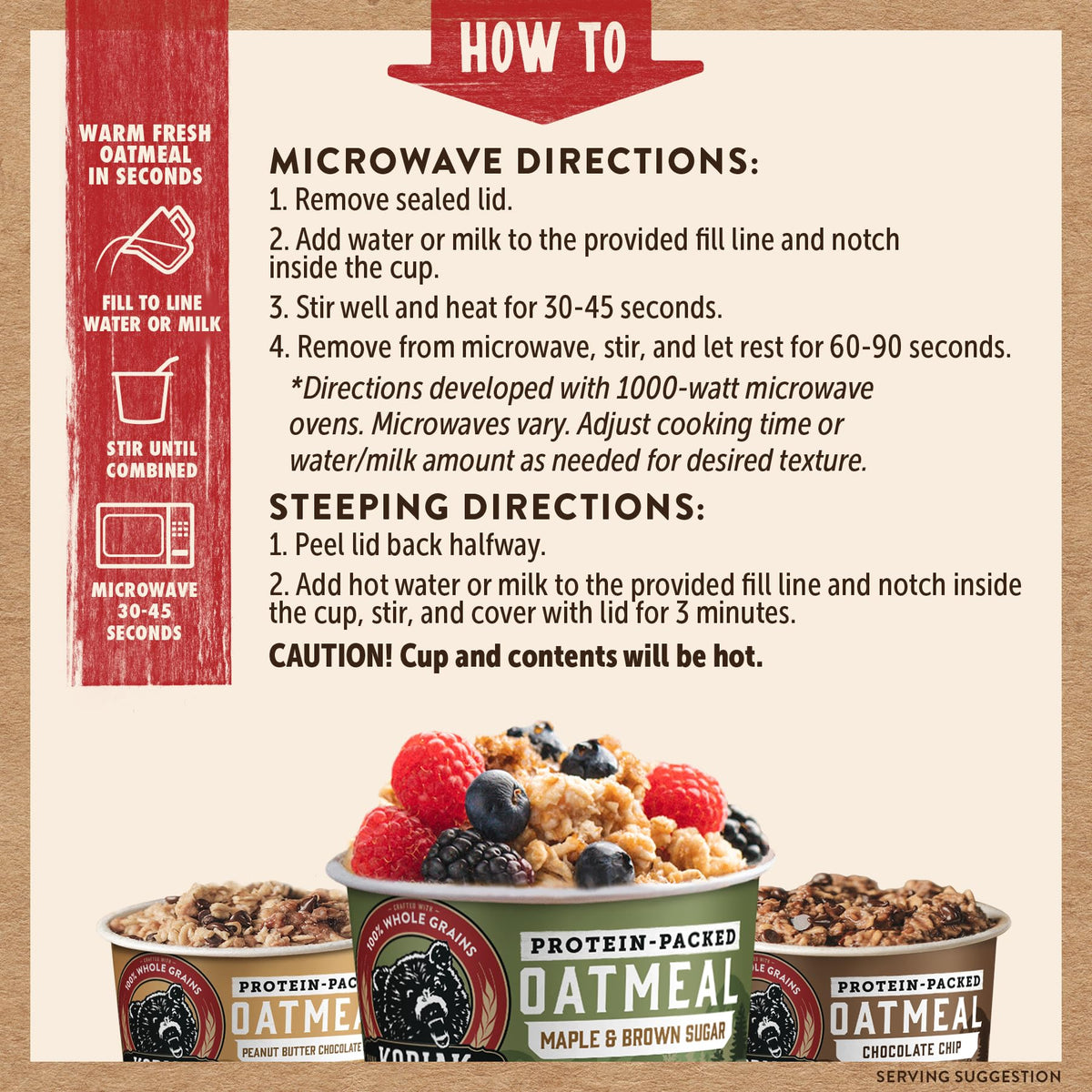 Kodiak Cakes Oatmeal Unleashed cups displayed on kitchen shelf