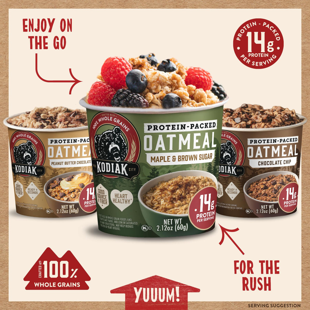 Kodiak Cakes Oatmeal Unleashed Maple Brown Sugar cup, warm aroma