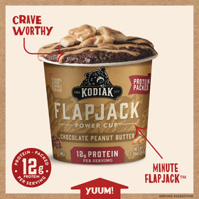 Kodiak Cakes On the Go chocolate peanut butter ingredients closeup highlights whole grains and protein.