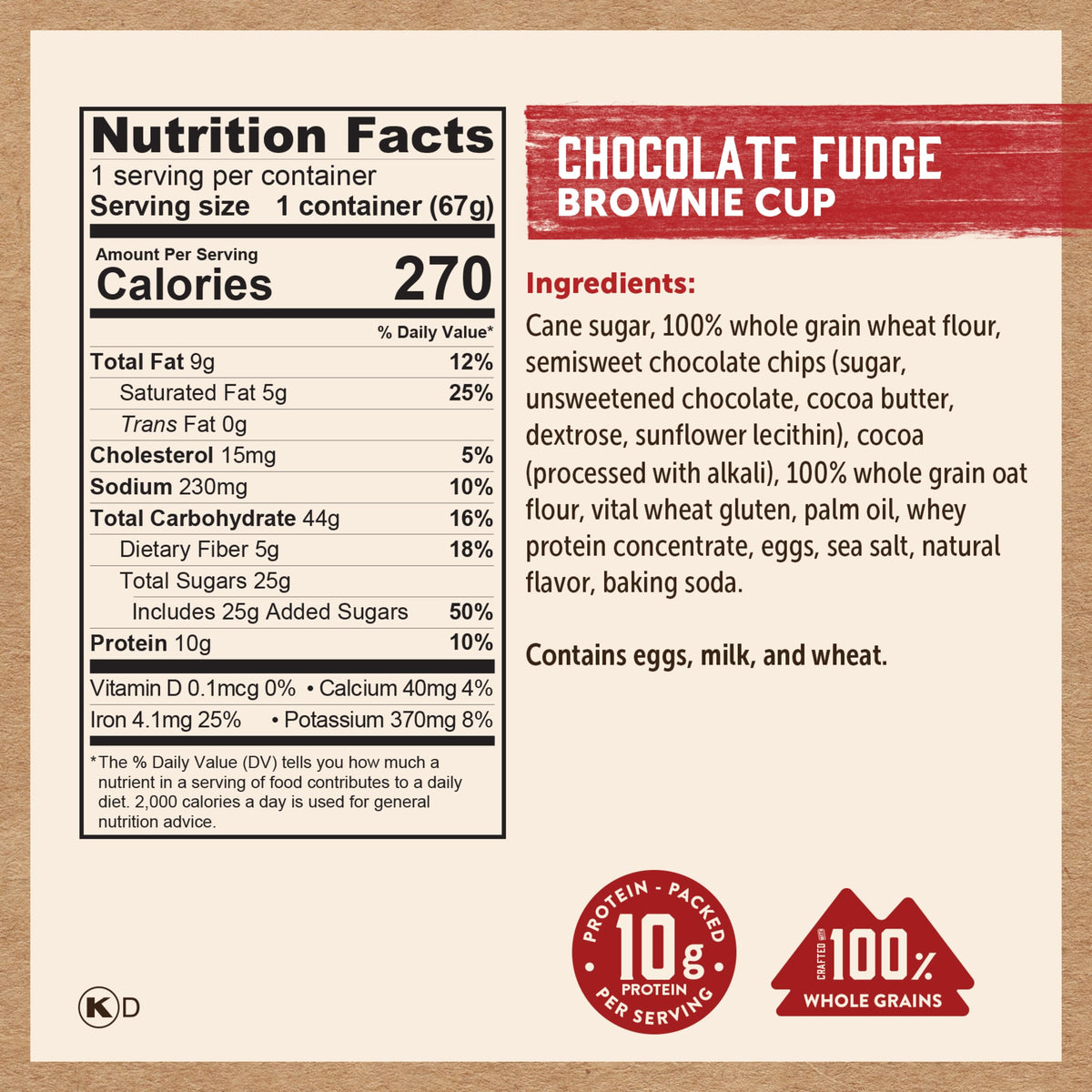 Kodiak Cakes brownie cup delivers 10 g protein per serving.