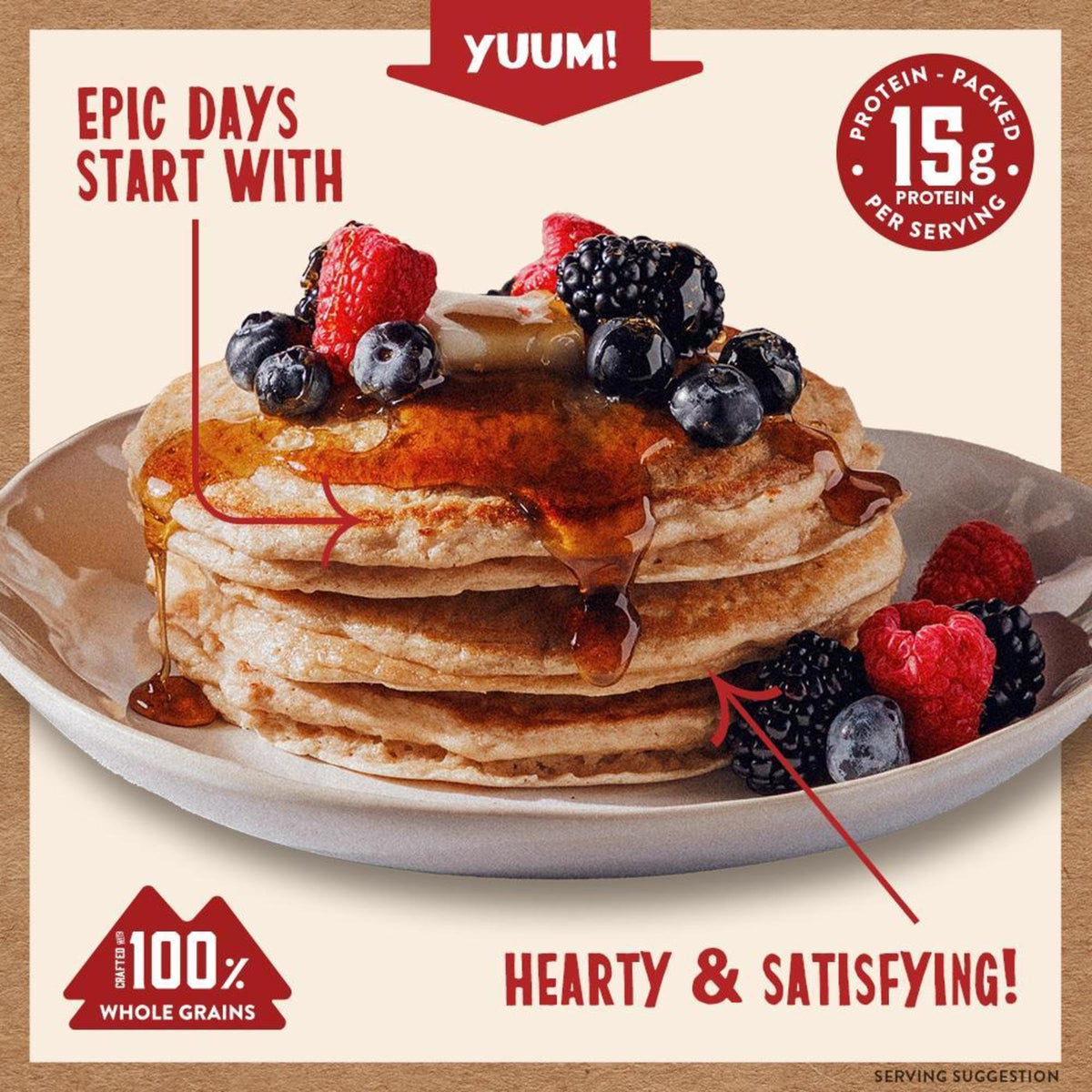 Stack of Kodiak Cakes pancakes ready to serve.