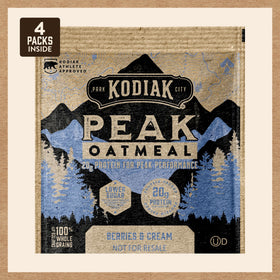 Kodiak Cakes Peak 20g protein icon emphasizes a protein-rich breakfast option.