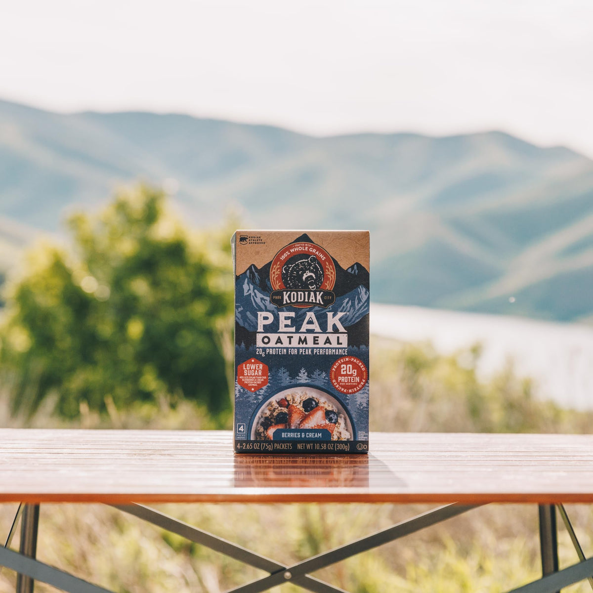 Kodiak Cakes Peak 24-packet box pictured for convenient pantry staple.