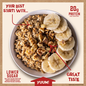 Kodiak Cakes Peak Banana Nut Oatmeal lifestyle shot in kitchen for quick mornings.