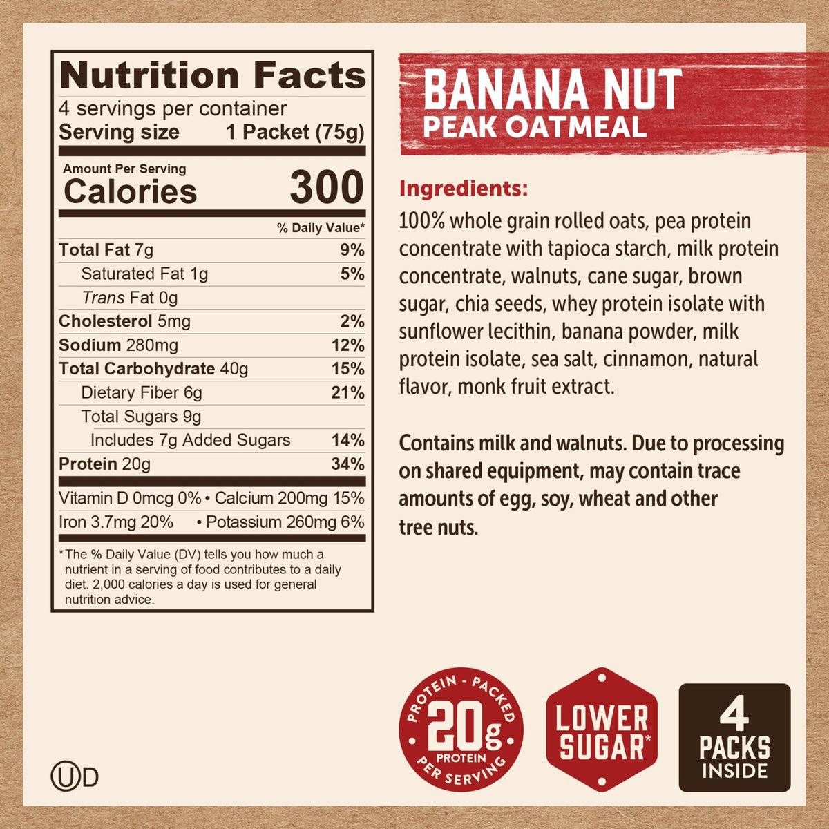 Kodiak Cakes Peak Banana Nut Oatmeal flavor focus highlights banana-nut appeal.