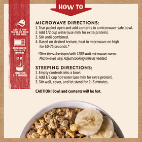 Kodiak Cakes Peak Banana Nut Oatmeal ingredients close-up features whole grains and nuts.