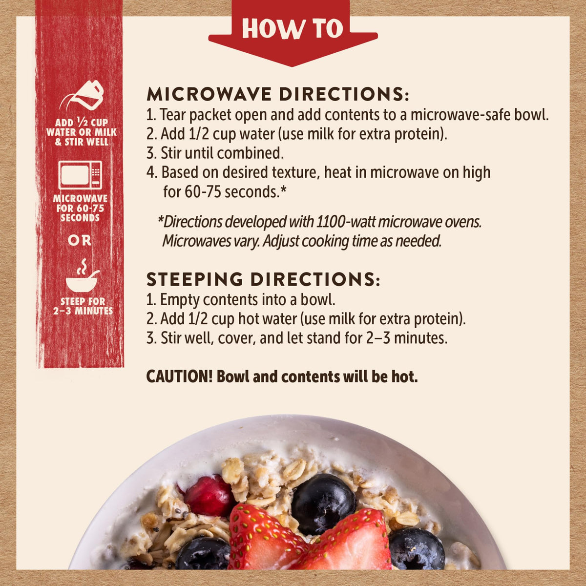 Kodiak Cakes Peak ingredients panel highlighting 100% whole grains for steady morning energy.