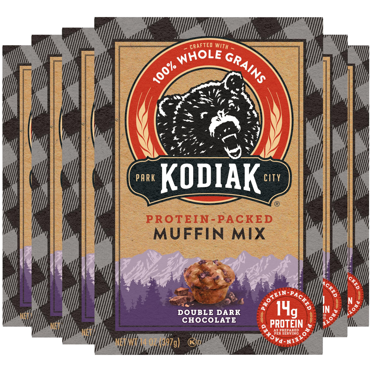Kodiak Cakes Power Bake Double Dark Chocolate muffins in a 6-pack for quick mornings