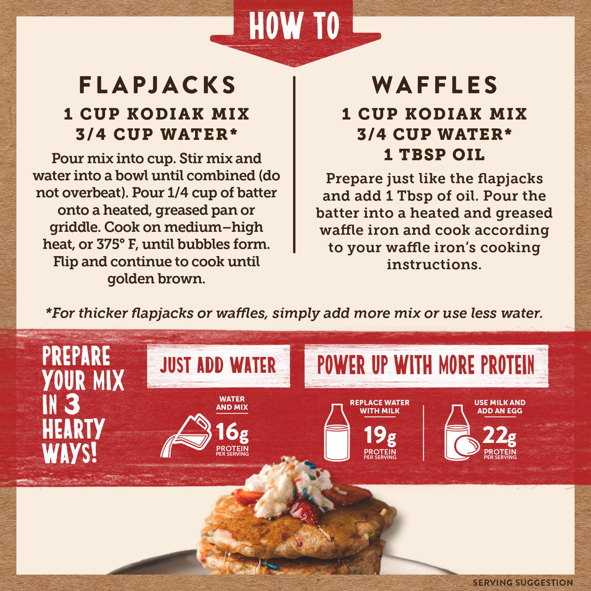 Kodiak Cakes Birthday Cake mix shows wholesome whole grains and B vitamins.