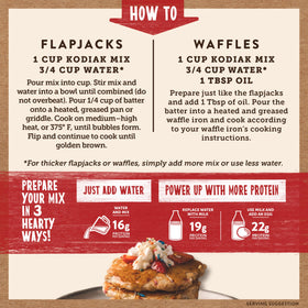 Kodiak Cakes Birthday Cake mix shows wholesome whole grains and B vitamins.