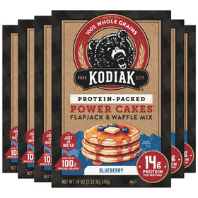 Kodiak Cakes Power Cakes Blueberry mix box, a high-protein breakfast option.