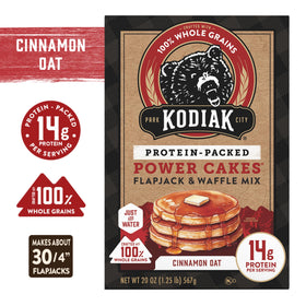 Kodiak Cakes Power Cakes Cinnamon Oat ingredients close-up showing whole grains.