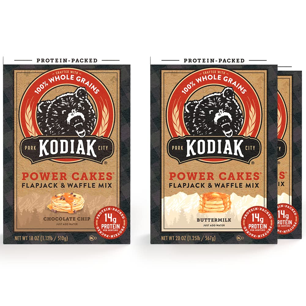 Kodiak Cakes Power Cakes Variety Pack pack shot showcasing high-protein breakfast options