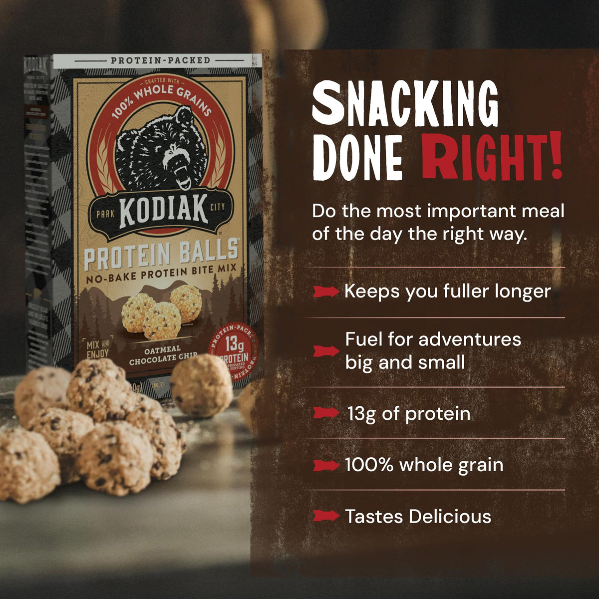 Kodiak Cakes mix with water and honey formed into sweet, chewy bites.
