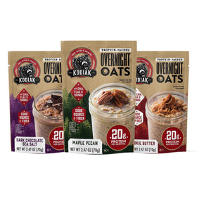 Kodiak Cakes Protein Overnight Oats Cookie Butter pouch—creamy texture and 20g protein per serving
