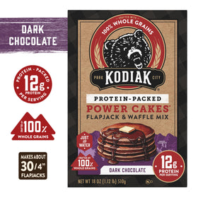 Kodiak Cakes Power Cakes dark chocolate pancakes stack ready to serve.
