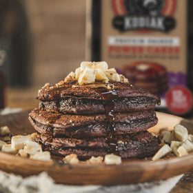 Recycled box packaging for Kodiak Cakes Power Cakes Dark Chocolate.