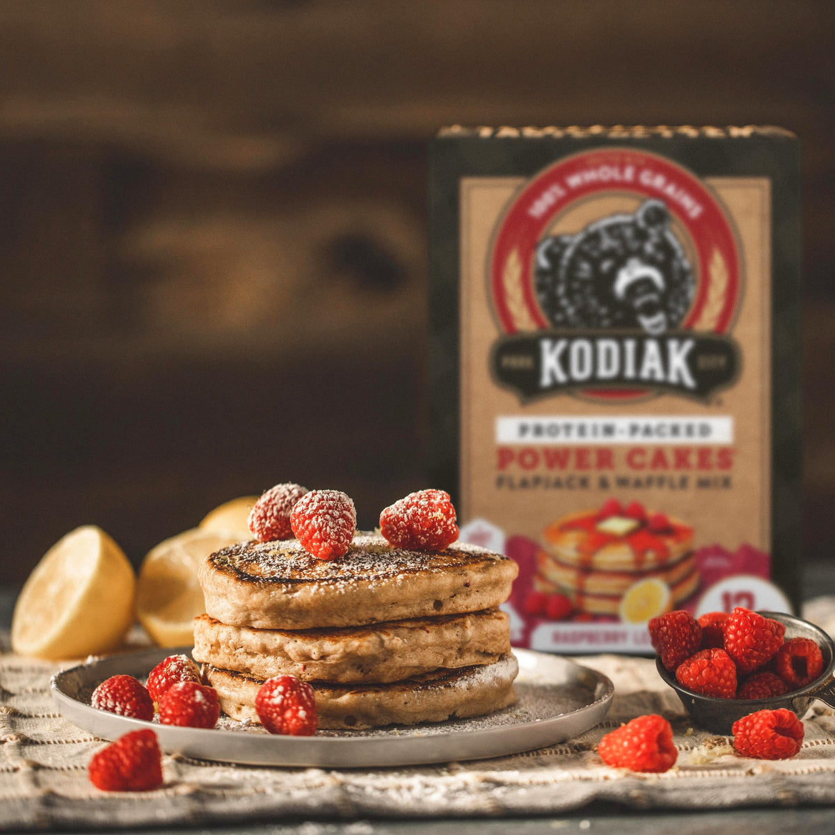 Kodiak Cakes Raspberry Lemon six-pack offers convenient family breakfasts.