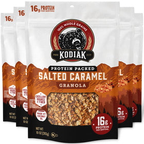 Kodiak Cakes Salted Caramel Granola pack with resealable pouches and protein-packed whole grains.