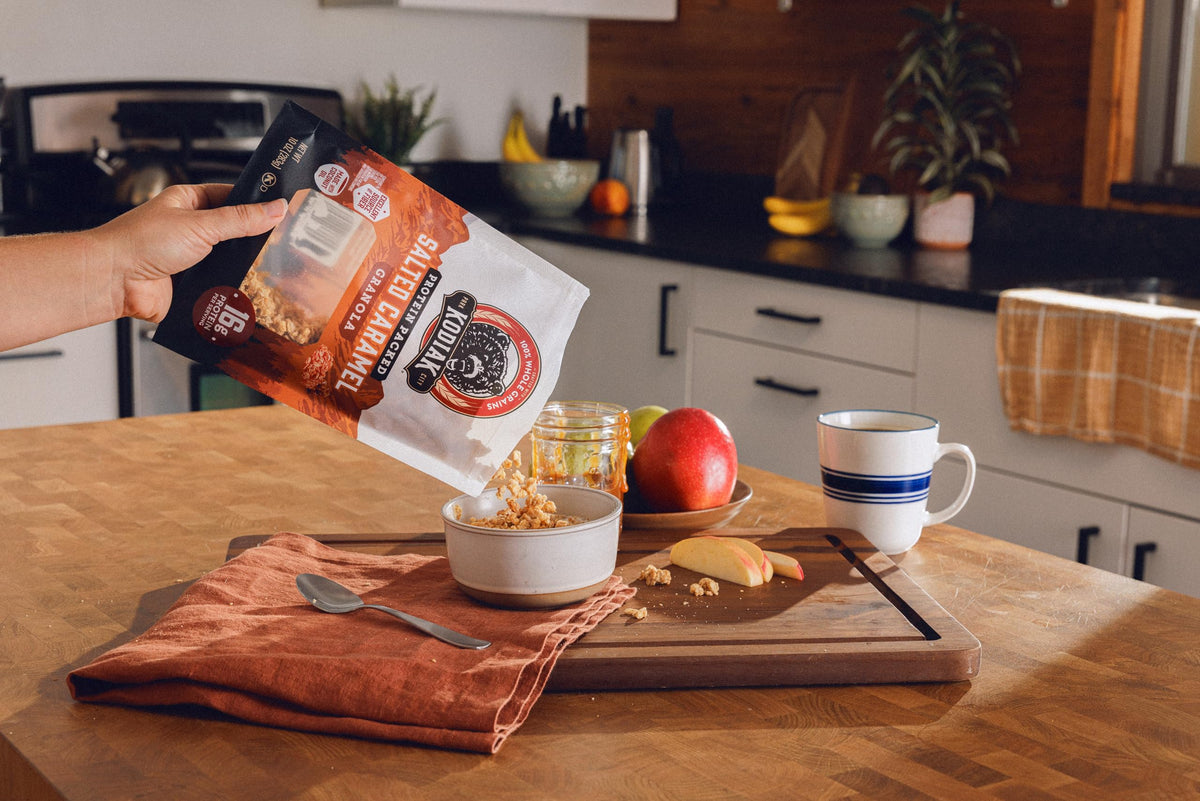 Granola on yogurt or oats with Kodiak Cakes Salted Caramel Granola.