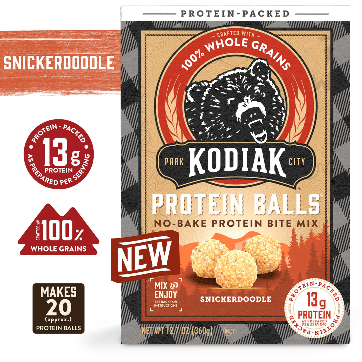 Kodiak Cakes Snickerdoodle mix dry close-up highlighting wholesome whole grains.