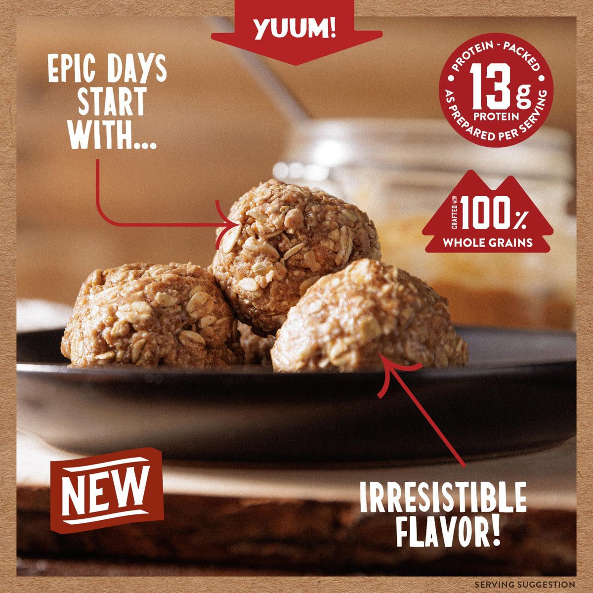 Kodiak Cakes Snickerdoodle Protein Ball measuring scoop shows simple prep.