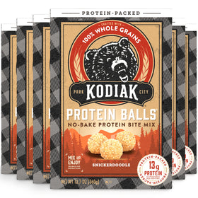 Kodiak Cakes Snickerdoodle Protein Ball Mix box, a convenient high-protein snack option.